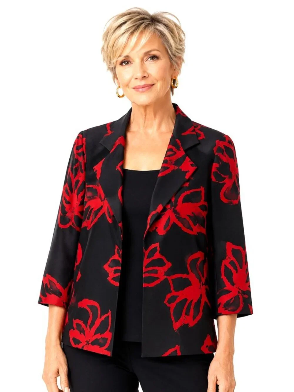 Realities Black Red Silk Open Jacket Blazer